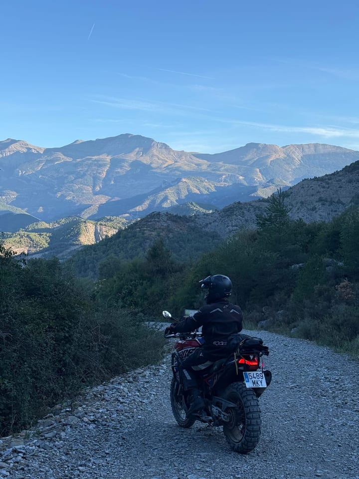 Stopped on the gravel looking at the ridges.